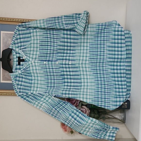 J.Crew Popover Shirt in Gingham Ikat Size 10 Large Casual Lagenlook Peasant - Picture 8 of 8